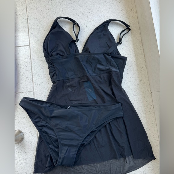 Emerge Shirred Mesh Panel Swim Dress - Picture 2 of 3